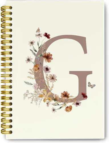 Miniatura 16 de Cuadernos de diario personalizados con letra inicial floral A, cuadernos vintage femeninos de tapa dura en espiral para la escuela, regalos