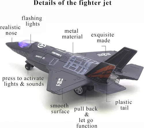 Miniatura 5 de OTONOPI Avión de Combate a Escala Militar F-35 Modelo de Avión del Ejército Fuerza Aérea de Metal Fundido con Retroceso Avión de Ataque y Bombardeo