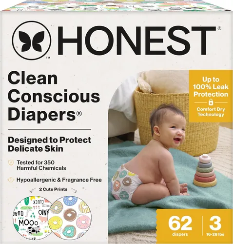 Miniatura 36 de The Honest Company Clean Conscious - Pañales para pieles delicadas, hasta un 100% a prueba de fugas, hipoalergénicos, sin fragancia, género neutro