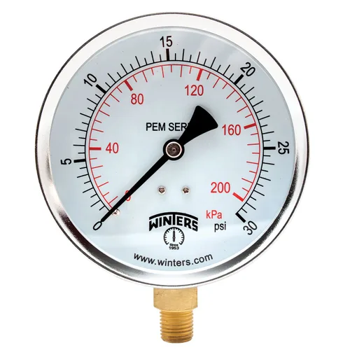 Winters, medidor de presión de utilidad multifunción económico de 4 pulgadas, interior de latón, caja de acero, escala doble 0-30 psi/kPa, precisión