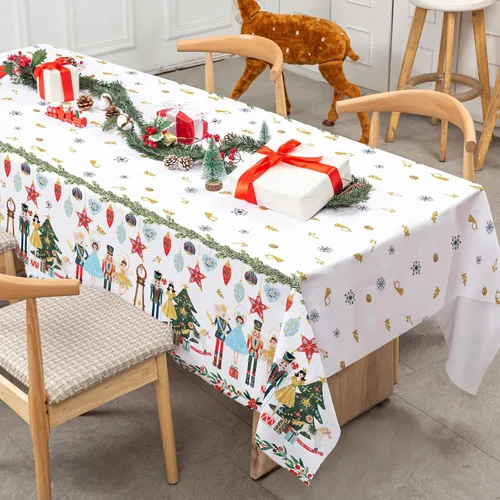 Miniatura 4 de AnyDesign - Mantel rectangular de tela de cascanueces lavable para picnic, cena, hogar, cocina, decoración de fiesta de Navidad, 60 x 104 pulgadas