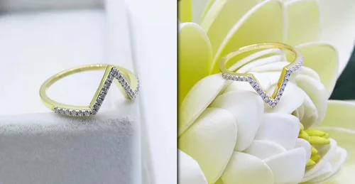 Miniatura 4 de Dazzlingrock Collection Anillo de Chevron de boda en forma de V apilable de diamante blanco redondo de 0.15 quilates (ctw) para mujer Oro de 14