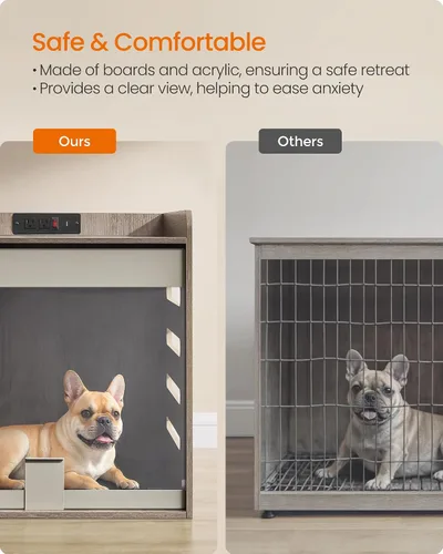 Miniatura 5 de Feandrea Mueble moderno para perros con estación de carga, pequeña perrera interior con puerta acrílica oculta abatible, para perros pequeños