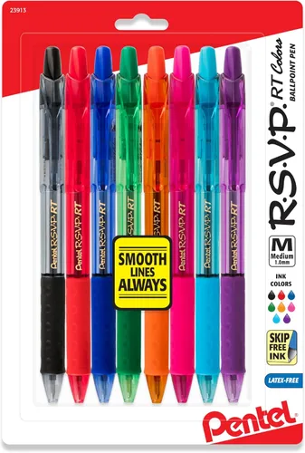 Miniatura 16 de Pentel RSVP RT Colors - Bolígrafo retráctil de punta redonda, línea mediana, barril, tinta rosa, paquete de 2 unidades (BK93CRBP2P)