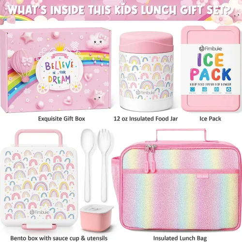 Miniatura 2 de Fimibuke Lonchera Bento para niños con 4 compartimentos, bolsa de almuerzo aislada, tarro térmico de acero inoxidable al vacío, paquete de hielo