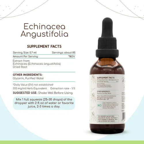 Miniatura 3 de HerbEra Echinacea Angustifolia B60 Tintura de extracto de hierbas sin alcohol, Echinacea spp. superconcentrada cultivada responsablemente 2 onzas