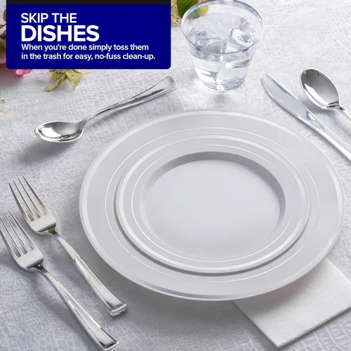 Miniatura 7 de Juego de cubiertos de plástico resistente (plateado) de 75 piezas, juego de cubiertos desechables, ideal para fiestas, bodas y catering, cubiertos