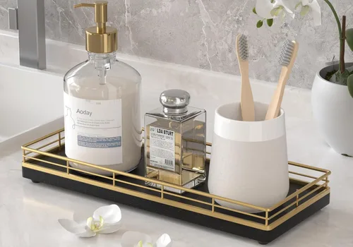 Miniatura 25 de Bandeja Decorativa de Madera, Roble 11.2" L Bandeja de Mesa de Café para Encimera de Cocina Portador de Jabón y Esponja Portavelas Mesa de Mesita