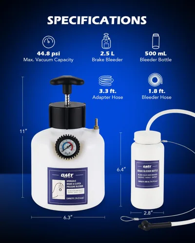 Miniatura 4 de Orion Motor Tech Purgador de presión, purgador de presión de freno de 2.5L con adaptador de 50.7mm, purgador de freno manual de 2.6qt con botella