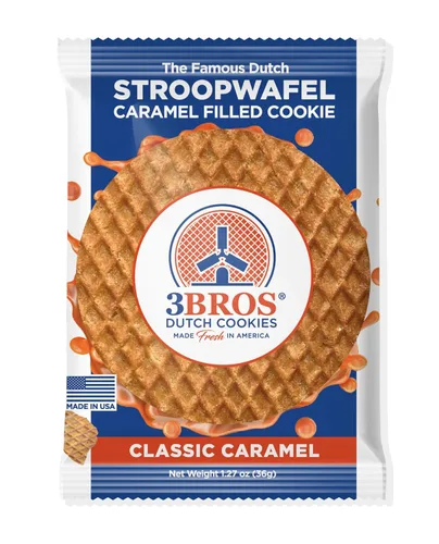 Miniatura 3 de 3Bros Stroopwafels, galletas de waffle holandesas rellenas de caramelo, envueltas individualmente, 10 unidades, exterior suave y tostado con relleno