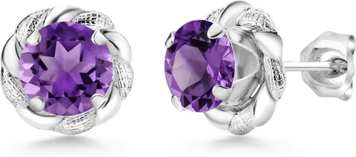 Miniatura 182 de Gem Stone King Aretes de plata de ley 925 de 0.236 in con piedra natal redonda para mujer