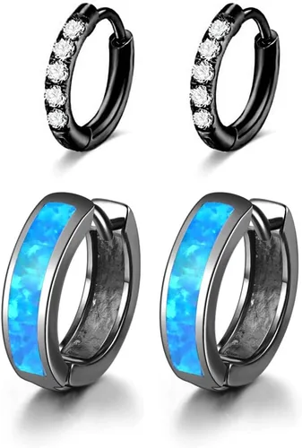 Miniatura 152 de CiNily Aretes Huggie de ópalo con bisagras, chapados en oro, hipoalergénicos, pequeños aretes de aro para mujeres, adolescentes, niñas, hombres