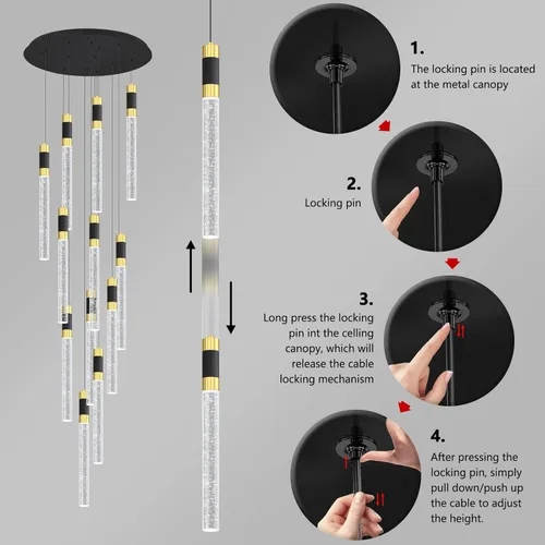 Miniatura 3 de Lámpara de araña moderna de 118 pulgadas con 12 luces para sala de estar, luminaria LED regulable para entrada, luz de techo alto, iluminación
