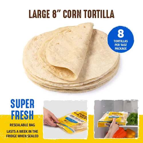 Miniatura 3 de Del Campo Soft Corn Tortillas - 8 Pulgadas Redondo 100% natural, libre de gluten y todo el maíz auténtica comida mexicana. Muchas opciones