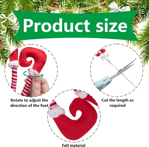 Miniatura 3 de 4 púas de patas de elfo de Navidad, adornos de árbol con alambre fijo, púas de felpa a rayas para patas de árbol de Navidad, fiesta de árbol