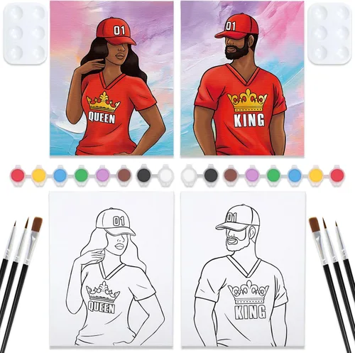 Miniatura 19 de Nuberlic Paquete de 2 batas de baño para parejas, kits de pintura de lienzo predibujados para adultos, pareja, sorbo y pintura, cita nocturna