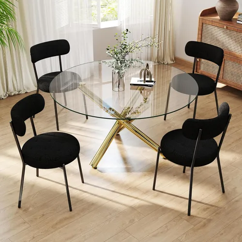 Miniatura 41 de Juego de mesa de comedor redonda de cristal negro para 2, juego de mesa de cocina pequeña y moderna de 36 pulgadas con 2 sillas de comedor tapizadas