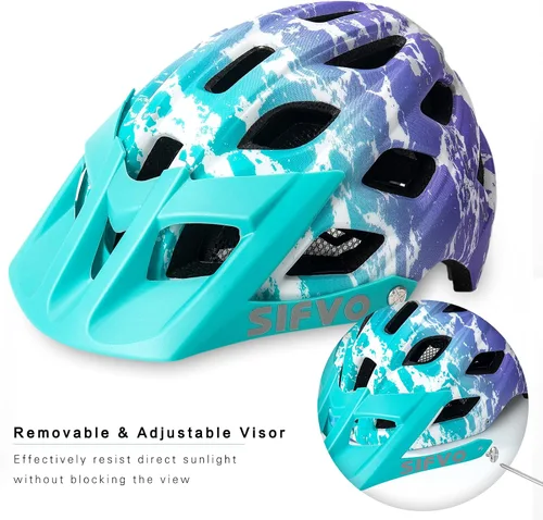 Miniatura 2 de SIFVO - Casco de bicicleta para niños, casco de bicicleta para niños y niñas de 8 años en adelante, con visera fresca, casco de bicicleta para azul