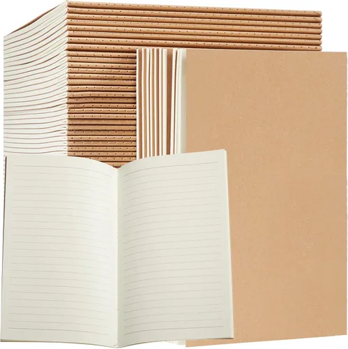 Miniatura 11 de Paquete de 72 cuadernos de papel kraft de 5.5 x 8.3 pulgadas, cuadernos A5 a granel de tapa blanda a rayas para niños, estudiantes, escritura, Marrón