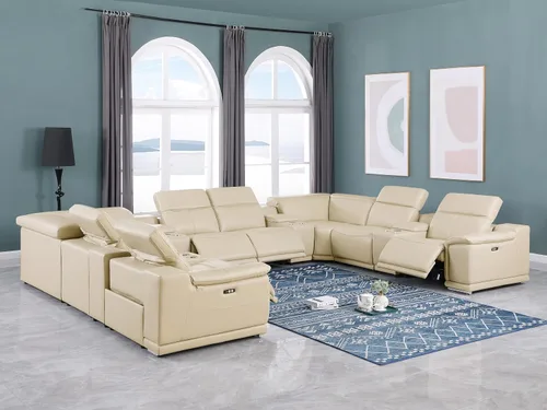 Miniatura 3 de BlackJack Furniture Venice - Juego de sofá reclinable seccional de cuero italiano de grano superior de 12 piezas con 4 reclinables eléctricos