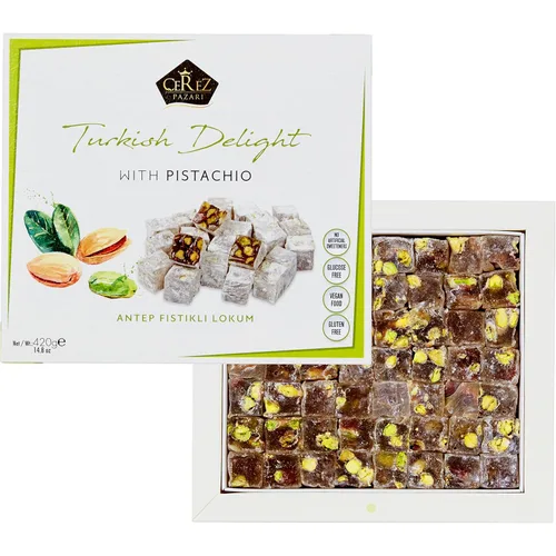 Miniatura 3 de Cerez Pazari Turkish Delight - Caja de regalo mediana de caramelo de pistacho gourmet de alta calidad, 14.8 onzas, dulce y lujoso, confitería