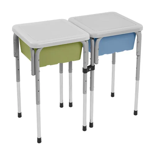 Miniatura 10 de ECR4Kids Mesa de juego ajustable de arena y agua de 2 estaciones, con recipientes sensoriales, Verde helecho/Azul polvoriento