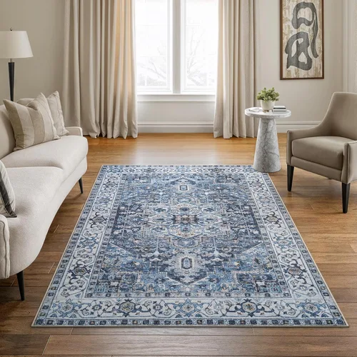 Miniatura 44 de Bloom Rugs Alfombra lavable antideslizante de 2 x 3 pies, color azul/verde/mandarina, alfombra tradicional oriental para sala de estar, dormitorio
