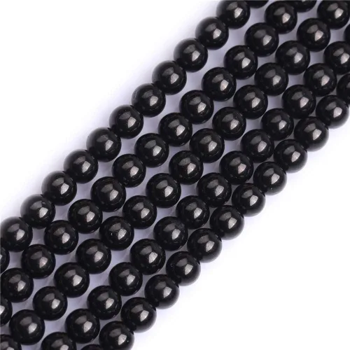 Miniatura 79 de GEM-Inside Cuentas sueltas de piedra natural de lava negra de 8 mm, redondas, piedra de energía para hacer joyas 15' Negro