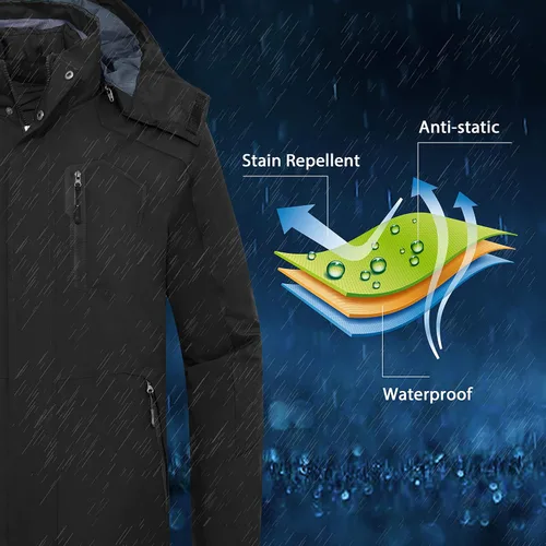 Miniatura 6 de Wantdo - Chaqueta de esquí 3 en 1 para hombre, impermeable, forro extraíble