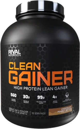RIVAL NUTRITION Clean Gainer Proteína en Polvo – 5LB Chocolate Maní – Alta Proteína para Masa Magra y Ganancia de Peso | 560 Calorías, 30g Proteína,