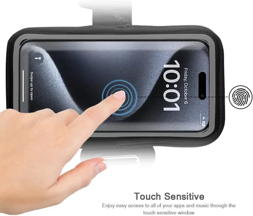 Miniatura 2 de Brazalete de running para iPhone 17 16 15 14 13 Pro Max/Plus, Samsung Galaxy S26 S25 S24 Ultra/Plus, bolsa de brazo con hebilla G (negro, S)