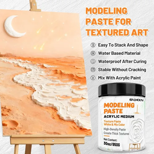 Miniatura 4 de Endhokn Pasta de modelado gruesa de 30 onzas / 20.3 fl oz, pasta profesional de textura artística de alta densidad para pintura acrílica
