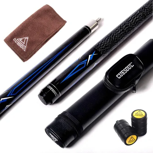 Cuesoul Juego de taco de billar de madera de arce de 58 pulgadas, 19 oz/20 oz, punta de 11.5 mm/13 mm [peso ajustable] 19oz-Azul Luna+FUNDA