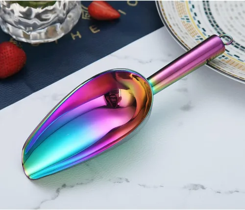 Miniatura 4 de Berglander Cuchara de hielo arcoíris de acero inoxidable de 6 onzas, titanio colorido chapado en metal para máquina de hielo, multiusos para dulces