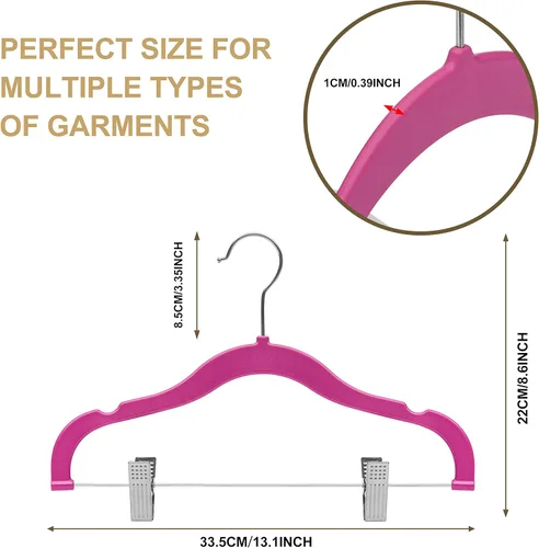 Miniatura 4 de Perchas de plástico de calidad para niños, no aterciopeladas, delgadas, compactas, con clips de metal, para faldas, pantalones, blusas, gancho Rosa