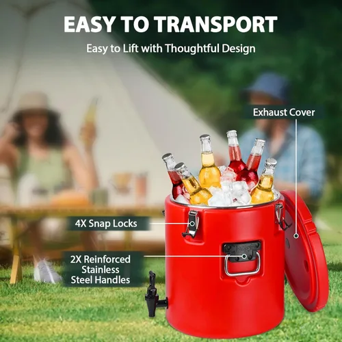 Miniatura 6 de Dispensador de bebidas aislado de 8 galones, dispensador comercial de bebidas frías y calientes con interior de acero inoxidable 304 y boquilla