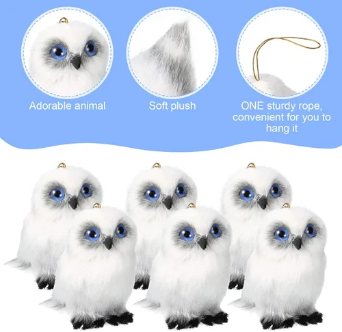 Miniatura 3 de Skylety 6 piezas de mini búho de peluche de 3.2 pulgadas blanco suave peluche búho animal colgante adorno DIY llavero para regalos de fiesta