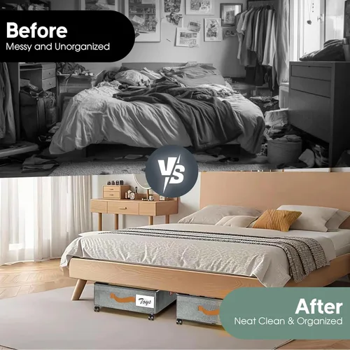 Miniatura 8 de Almacenamiento debajo de la cama con ruedas, paquete de 2 (36L cada uno), organizador de almacenamiento de perfil bajo con ventana transparente, Gris