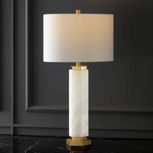 Miniatura 5 de SAFAVIEH Couture Lighting Collection Lynsey - Lámpara de mesa hecha a mano con alabastro dorado/blanco de 29 pulgadas