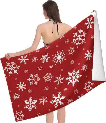 Miniatura 3 de Toalla de baño de Navidad con copos de nieve rojos, toallas de playa suaves y absorbentes, paños de lavado de secado rápido, toallería de calidad