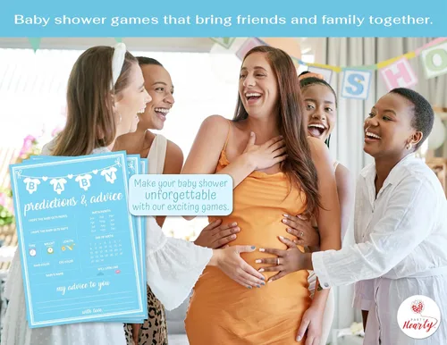 Miniatura 3 de Party Hearty Juegos de Baby Shower para Niño, 50 pcs Juego de Predicciones y Consejos, Tarjetas de Actividades Divertidas, Ideas de Baby Shower