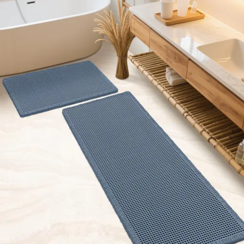 Miniatura 15 de IM HOME Tapete de baño de punto gofre, color caqui, de 24 x 17 pulgadas, tejido bohemio, moderno, absorbente, antideslizante, suave, lavable