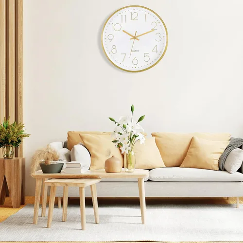 Miniatura 4 de Reloj de pared Foxtop dorado de 12 pulgadas, silencioso, sin tictac, funciona con pilas, redondo, de cuarzo, moderno, para oficina, sala de estar