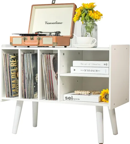 Miniatura 11 de Soporte para tocadiscos con almacenamiento de vinilo, soporta hasta 136 kg, gran mesa para tocadiscos con gabinete para almacenamiento de álbumes