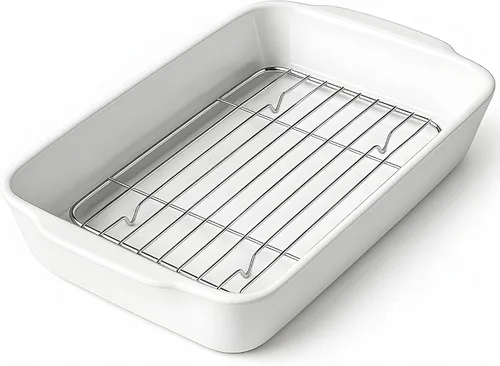 Miniatura 10 de HOMBENE - Cacerola blanca de 1.2 cuartos de galón, bandeja para lasaña para horno, utensilios para hornear, pequeña fuente de cerámica para hornear