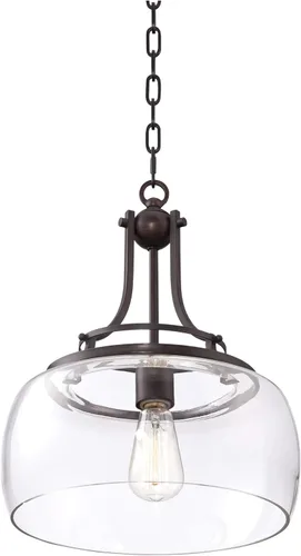 Miniatura 5 de Franklin Iron Works Lámpara Colgante de Bronce - Charleston Bronce, Cristal Transparente, Pequeña Lámpara Colgante de Estilo Rústico para Islas