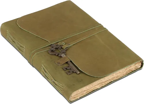 Miniatura 8 de Diario de cuero con papel de borde picoteado de 17,78x12,7 cm y llave vintage Cuaderno de escritura hecho a mano Cuaderno diario encuadernado