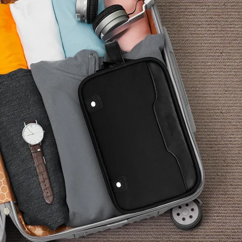 Miniatura 9 de Bolsa de aseo Wedama para hombres, bolsa de aseo colgante de viaje para viajes de negocios, natación, camping, Negro, M, Classic