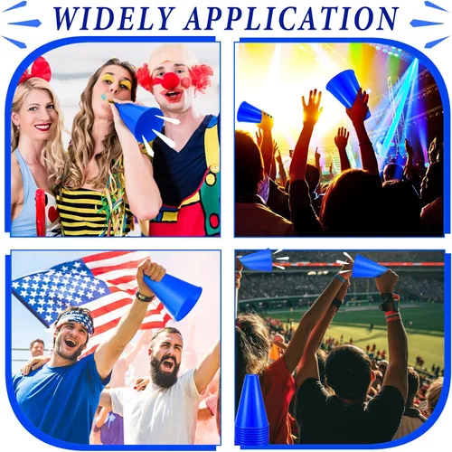 Miniatura 4 de Woanger 24 piezas de megáfono de animación para fiestas de animaciones deportivas, megáfono de plástico para actividades de partidos deportivos Azul
