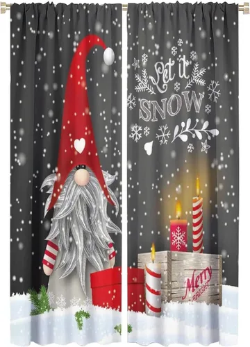 Miniatura 24 de Cortinas de Navidad de gnomo, bolas de árbol de Navidad, luces, regalos, decoración de tablones para sala de estar, dormitorio, bolsillo para barra